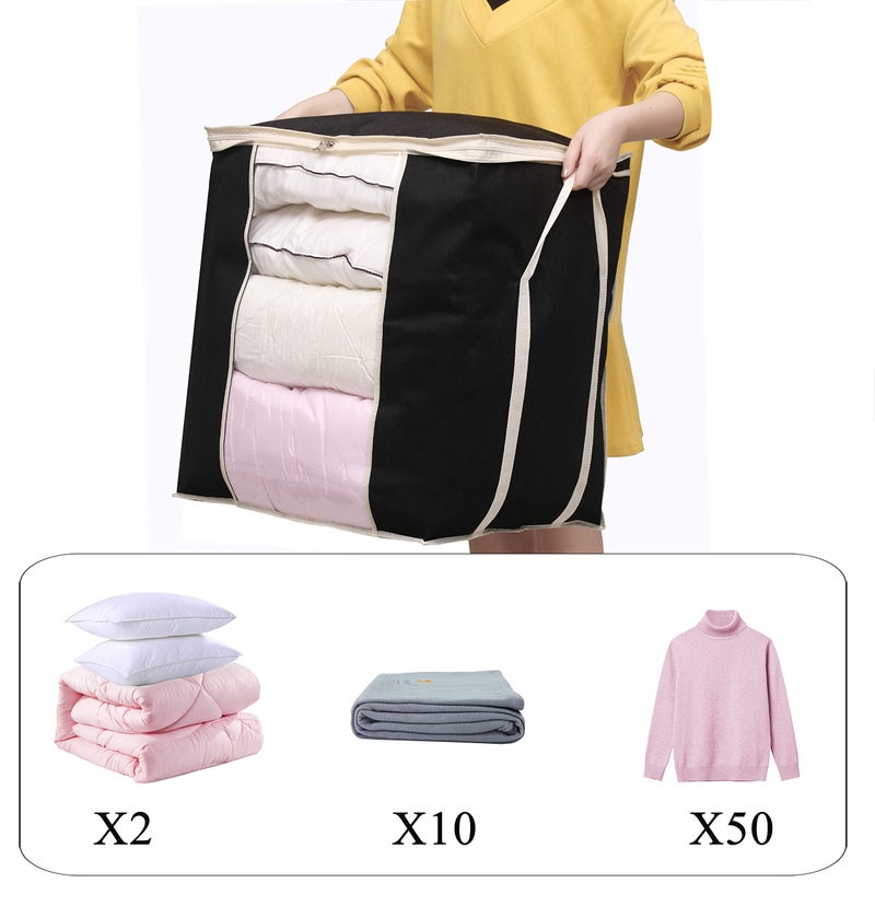 MISSLO King Comforters Storage Bag 120L for Blankets Clothes Sweaters Beddings Organizer with Reinfored Handles Non-Metal Fabric Storage Bin Organizer, Black - Image 3